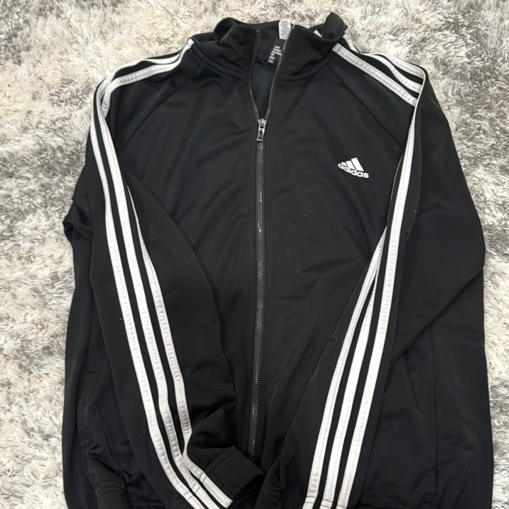 Adidas Black Track Jacket with White Stripes